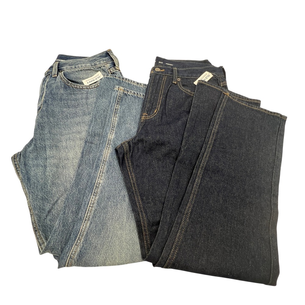 Lot of 2 Old Navy Mens Straight Leg Rigid Cotton Jeans 33x32 Medium & Dark Wash